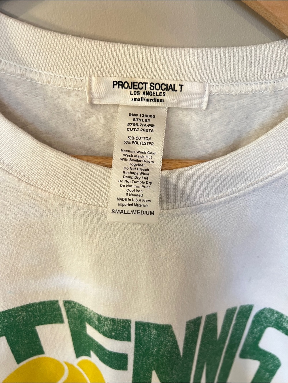 Project Social T White Crewneck with Green, Yellow & Blue Tennis Graphic - Picture 3 of 4